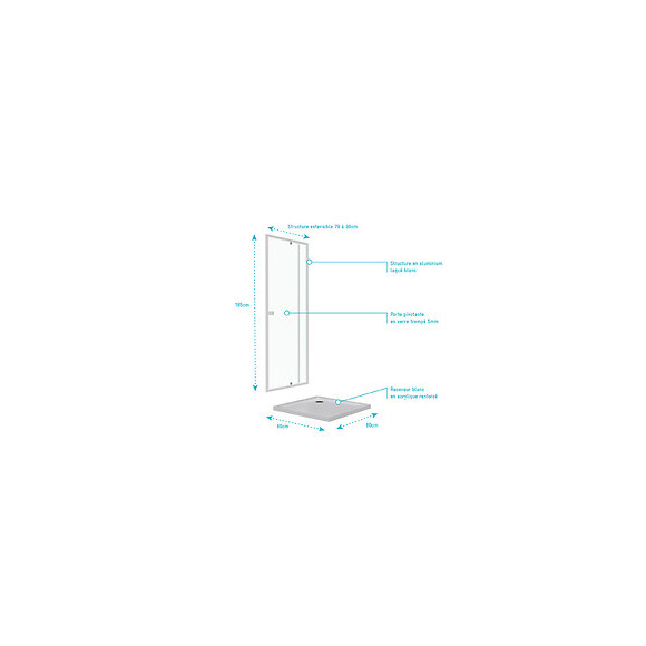 Pack Porte De Douche Coulissante Blanc De 79 À 80x185cm + Receveur 80x80 - Whity Slide