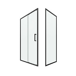 Paroi Porte De Douche Coulissante + Retour 100x80cm - Profile Noir Mat - Verre Transparent 6mm