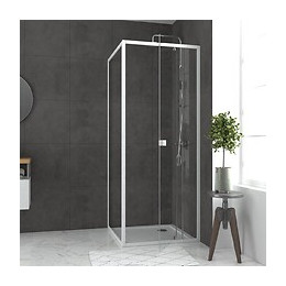 Pack Porte De Douche Pivotante Blanc Extensible 79 À 90cm + Paroi De Retour 90 + Receveur A Poser