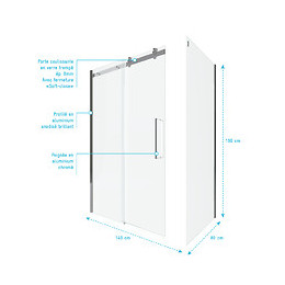Paroi Porte De Douche Coulissante + Retour 140x80cm - Railroad Chromed 140 Front-80