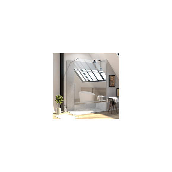 Paroi En Verre Avec Bande Miroir Pour Douche À L'italienne - 140x200 - Bras De Maintien
