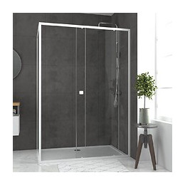 Pack Porte De Douche Coulissante Blanc 140x185 Cm + Paroi De Retour 90cm + Receveur À Poser - Whity