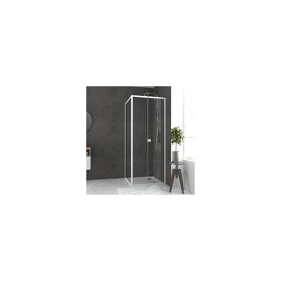 Pack Porte De Douche Pivotante Blanc De 79 À 90x185cm + Retour 90 Verre 5mm - Whity Pivot