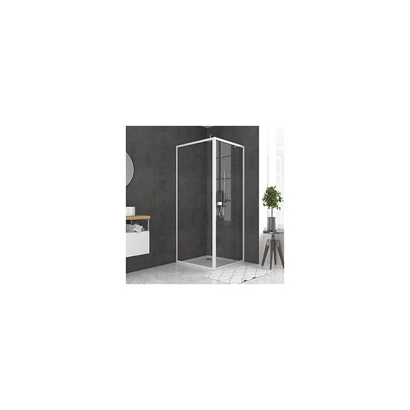 Pack Porte De Douche Pivotante Blanc De 79 À 90x185cm + Retour 90 Verre 5mm - Whity Pivot