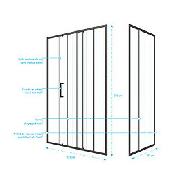 Pack Paroi Porte De Douche Serigraphiee - 140x200cm + Paroi Retour - 90x200 Cm - Porte Coulissante