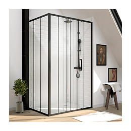 Pack Paroi Porte De Douche Serigraphiee - 120x200cm + Paroi Retour - 80x200 Cm - Porte Coulissante