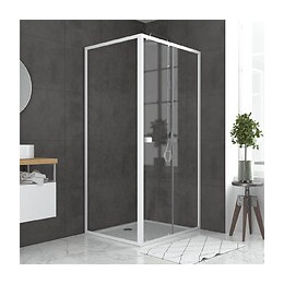 Pack Porte De Douche Coulissante Blanc 100x185cm + Retour 90 Verre Transparent 5mm - Whity Slide 100