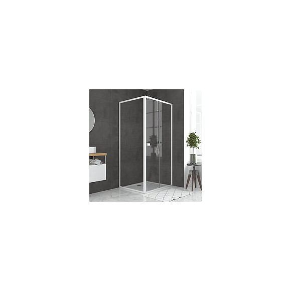 Pack Porte De Douche Coulissante Blanc 100x185cm + Retour 90 Verre Transparent 5mm - Whity Slide 100