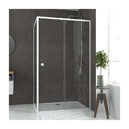 Pack Porte De Douche Coulissante Blanc 120x185cm + Retour 90 Verre Transparent 5mm - Whity Slide 120