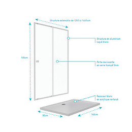 Pack Porte De Douche Coulissante Blanc 140x190cm + Receveur 90x140 - Whity Slide