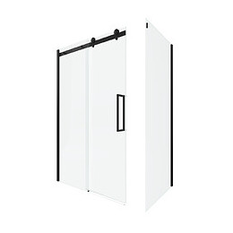 Paroi Porte De Douche Coulissante 120x200 Cm Noir Mat - Rail Soft Close + Retour 90 Cm