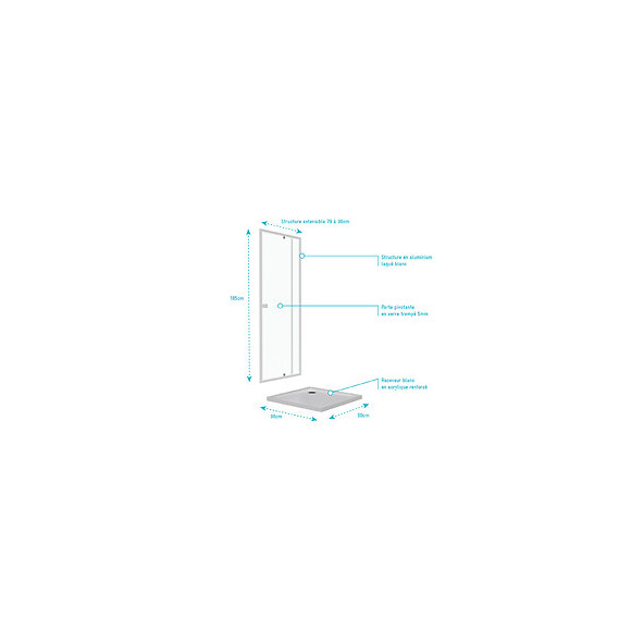 Pack Porte De Douche Pivotant Blanc De 79 À 90x190cm + Receveur 90x90 - Whity Slide