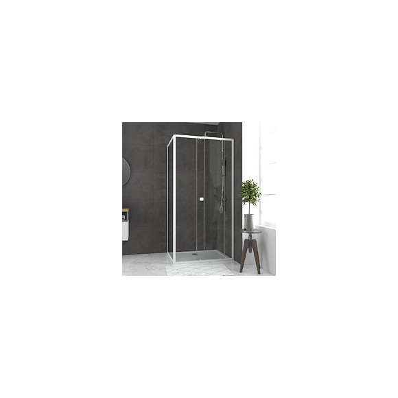 Pack Porte De Douche Coulissante Blanc 100x185cm + Retour 90 Verre Transparent 5mm - Whity Slide 100