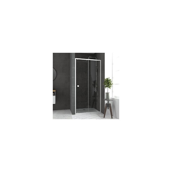 Pack Porte De Douche Coulissante Blanc 100x185cm - Extensible + Receveur 80x100 - Whity Slide