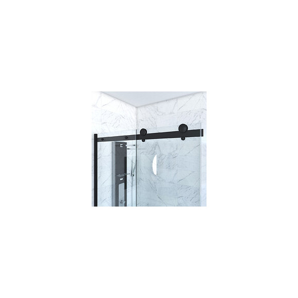 Paroi Porte De Douche Coulissante 120x200 Cm Noir Mat - Rail Soft Close + Retour 90 Cm