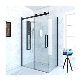 Paroi Porte De Douche Coulissante 120x200cm Noir Mat - Rail Soft Close + Retour 80 - Railroad Dark