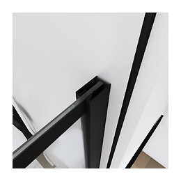 Paroi De Douche A L'italienne Serigraphie Type Brique - 100x195cm - Profile Noir Mat - Verre 5mm