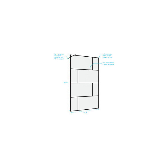 Paroi De Douche A L'italienne Serigraphie Type Brique - Dim, 120x195cm - Profile Noir Mat - 5mm