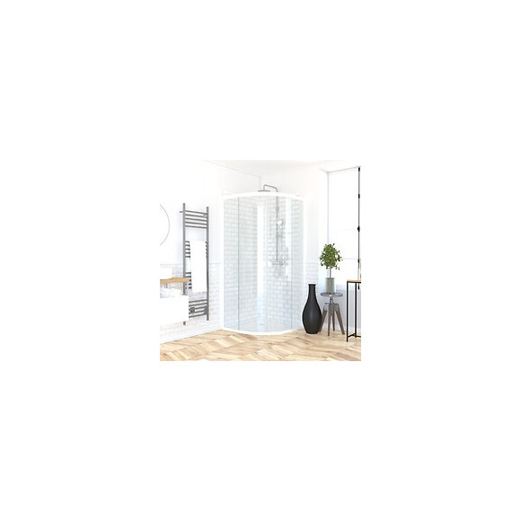 Pack Porte De Douche Coulissante Blanc De 89 À 90x190 Cm + Receveur - Whity Round Slide