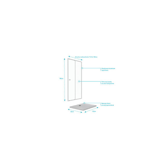 Pack Porte De Douche Coulissante Blanc 120x185cm + Receveur 80x120 - Whity Slide