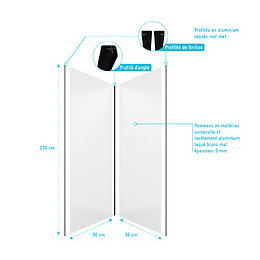 Pack Panneaux Muraux Blanc En Aluminium Avec Profile D'angle Et De Finition Noir Mat - 90 X 90cm