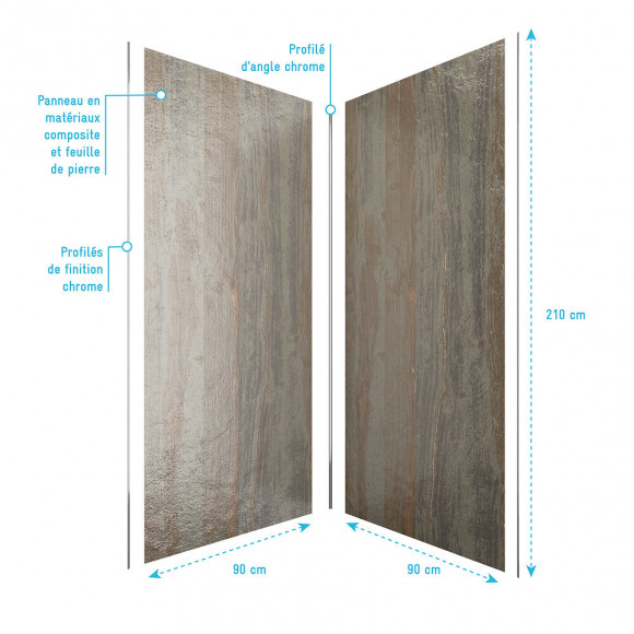 Pack Panneaux Muraux Effet Pierre Naturelle En Composite Avec Profile D'angle Et De Finition Chrome