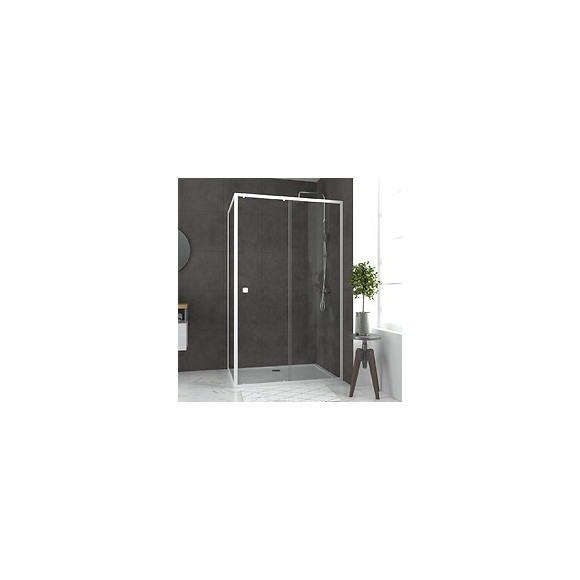 Pack Porte De Douche Coulissante Blanc Extensible 120x185 + Paroi De Retour 90cm - Whity