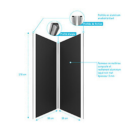 Pack Panneaux Muraux Noir En Aluminium Avec Profile D'angle Et Finition Anodise Brillant - 90 X 90cm