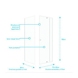 Pack Porte De Douche Pivotante Blanc De 80 À 90x185cm + Retour 80 Verre 5mm - Whity Pivot 80-90
