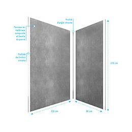 Pack Panneaux Muraux Effet Pierre Grise En Composite Avec Profile D'angle Et De Finition Chrome