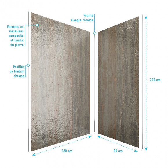 Pack Panneaux Muraux Effet Pierre Naturelle En Composite + Profile D'angle Et De Finition Chrome