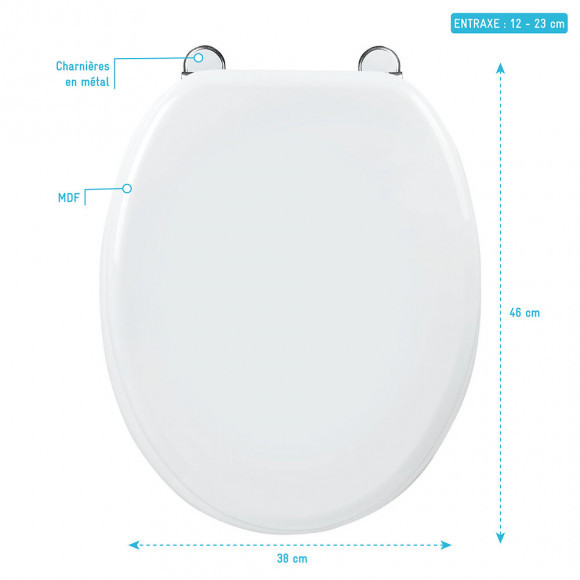 Abattant Pour Wc Blanc - En Mdf Avec Charnières Métal Réglables - Moon