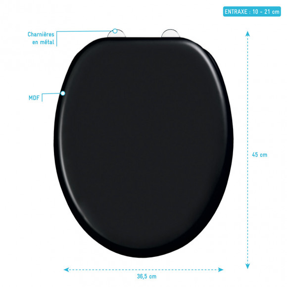Abattant Pour Wc Noir - En Mdf Et Charnières En Métal Réglable - Simple Dark