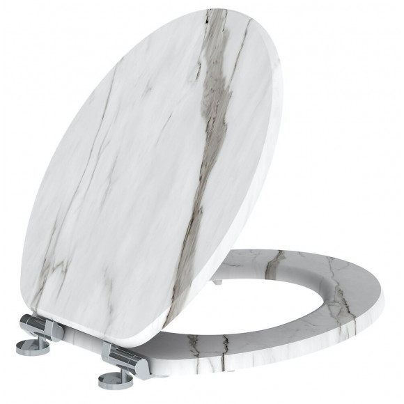 Abattant Wc En Bois Compressé Décor Marbre Blanc 4 Faces Naturo