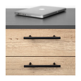 Emuca Poignée Pour Meuble, Entraxe 256 Mm, Acier Inoxydable Creux, Peint En Noir, 20 Ut.