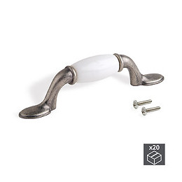 Emuca Poignée Pour Meuble, Entraxe 76 Mm, Zamak Et Céramique, Argent Ancien, 20 Ut.