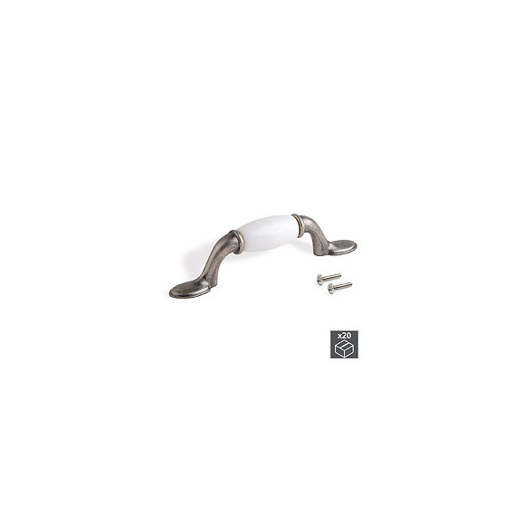 Emuca Poignée Pour Meuble, Entraxe 76 Mm, Zamak Et Céramique, Argent Ancien, 20 Ut.