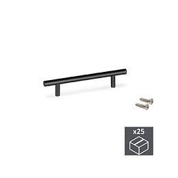 Emuca Poignée Pour Meuble, Entraxe 160 Mm, Acier Inoxydable Creux, Peint En Noir, 25 Ut.