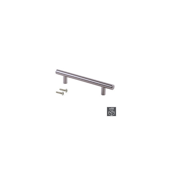 Emuca Poignée Pour Meuble, D. 12 Mm, Entraxe 256 Mm, Acier, Nickel Satiné, 10 Ut.