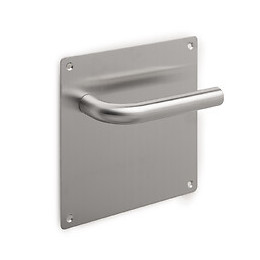 Emuca Jeux De Poignées Avec Plaque 17x17 Cm Pour Porte Intérieur, Forme L, Acier Inoxydable, Nickel Satiné.