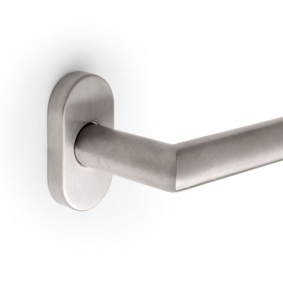 Emuca Poignées Avec Rosace Ovale Pour Portes Intérieures, Forme L Droit, Acier Inoxydable, Nickel Satiné, 2 Sets.