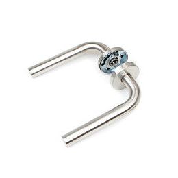 Emuca Poignées De Porte Intérieur, Avec Rosace D.53 Mm, Modèle En L, Acier Inoxydable, Nickel Satiné.