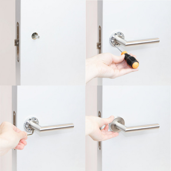 Emuca Poignées De Porte Intérieur, Avec Rosace D.53 Mm, Modèle En L, Acier Inoxydable, Nickel Satiné.