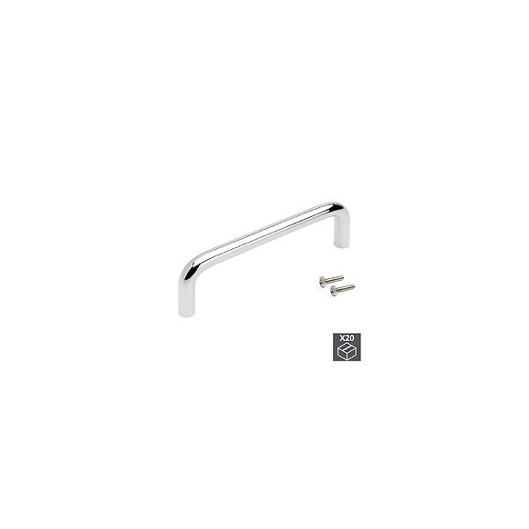 Emuca Poignée Pour Meuble, D. 8 Mm, Entraxe 128 Mm, Acier, Chromé, 20 Ut.