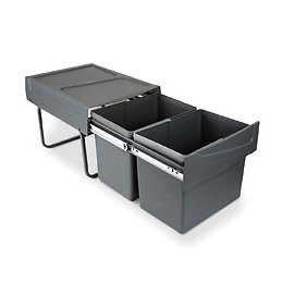 Emuca Poubelles De Recyclage Pour Cuisine, 2x15 L, Fixation Inférieure, Extraction Manuel, Plastique, Gris Anthracite.