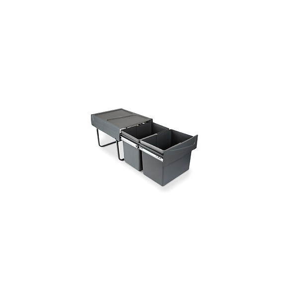 Emuca Poubelles De Recyclage Pour Cuisine, 2x15 L, Fixation Inférieure, Extraction Manuel, Plastique, Gris Anthracite.
