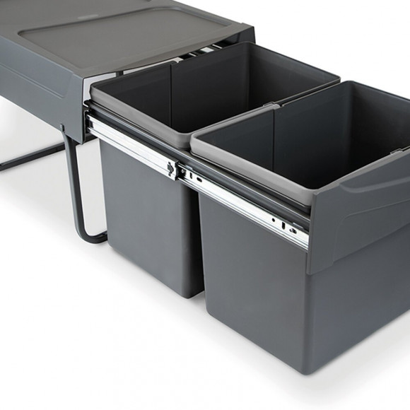 Emuca Poubelles De Recyclage Pour Cuisine, 2x15 L, Fixation Inférieure, Extraction Manuel, Plastique, Gris Anthracite.