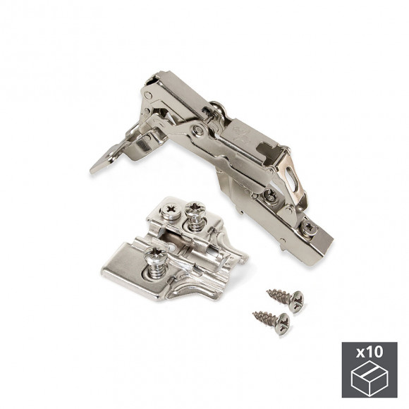 Emuca Charnière X91, D. 35mm, Coudée, Fermeture Amortie, Ouv. 165º, Avec Embase Eurovis, 10 Ut.