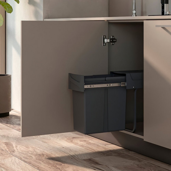 Emuca Poubelle De Recyclage Pour Cuisine, 20l, Fixation Inférieure, Extraction Manuel, Plastique, Gris Anthracite