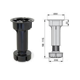 Emuca Pied Réglable Avec Base Pré-assemblée Pour Meuble, Réglable 98 - 115 Mm, Plastique, Noir, 40 Ut.